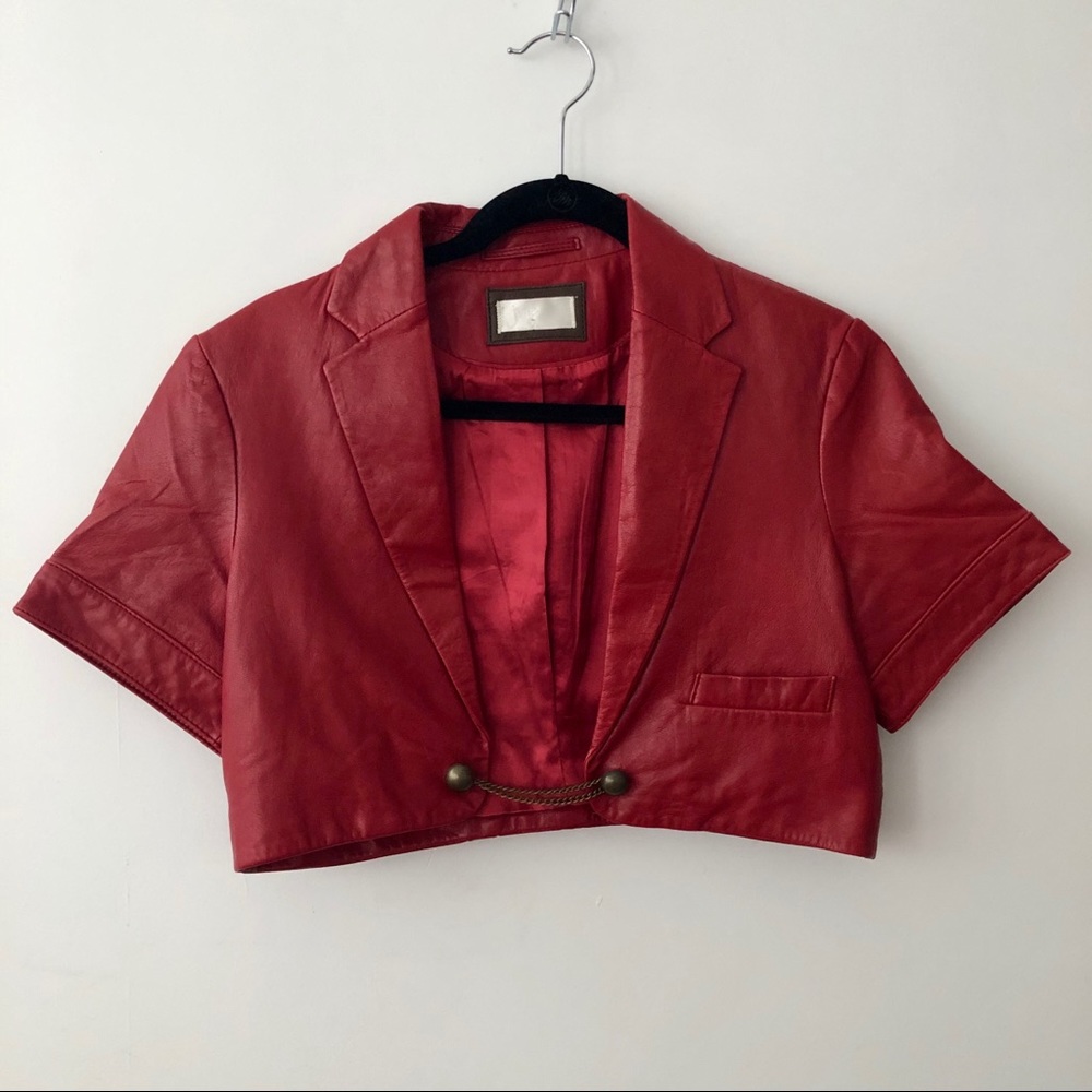 Leather cropped jacket